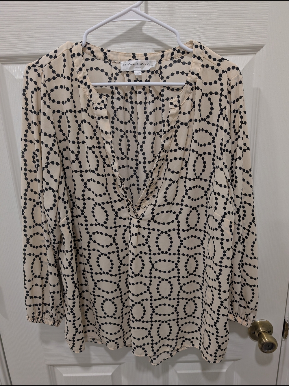 Chelsea & Theodore Cream and Black Dot-Chain Blouse